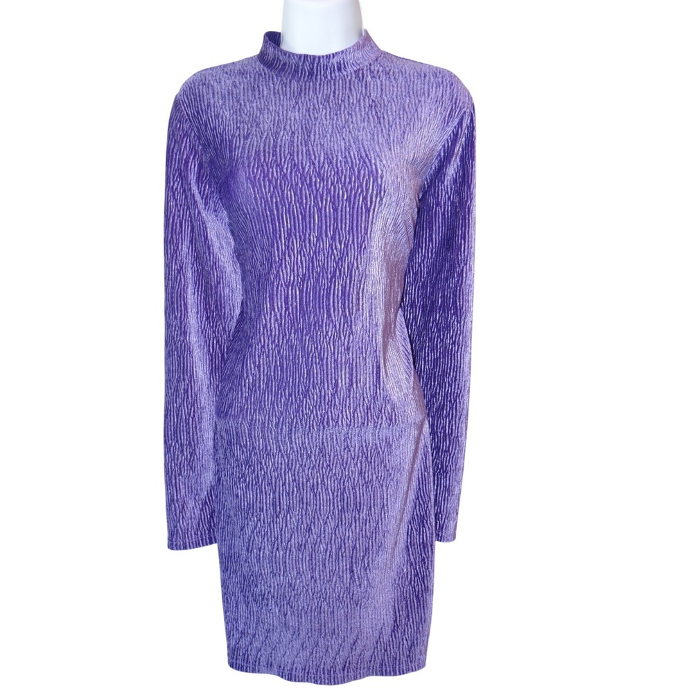 H&M Divided Purple‎ Textured Mock Neck Long Sleeve Mini Dress Size L